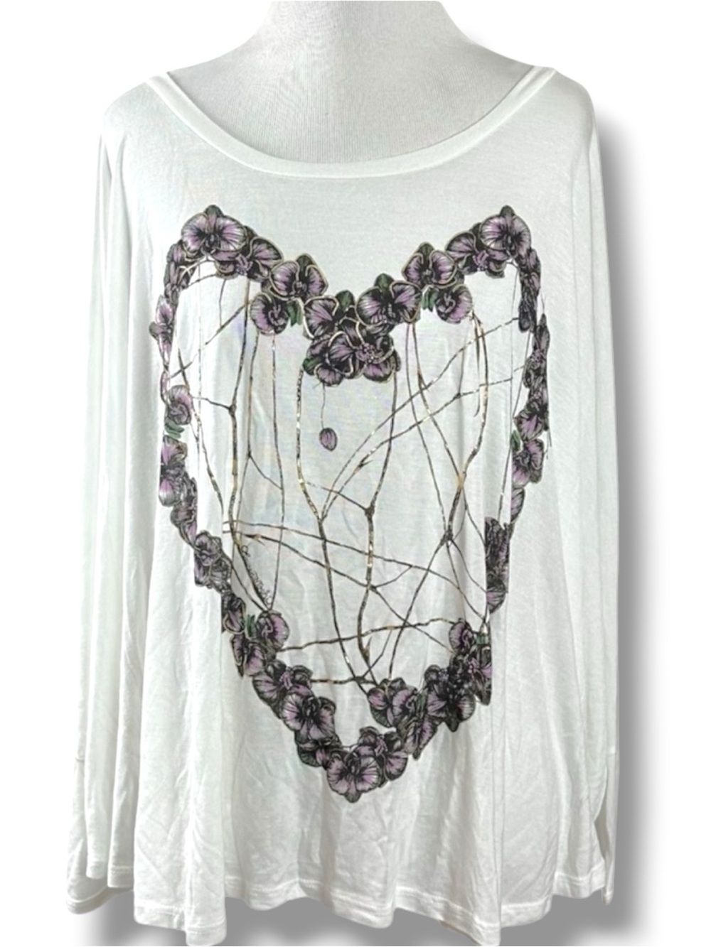 Lauren Moshi Orchid Heart Dolman Sleeve Tee in White Size XS / Small NEW NWT